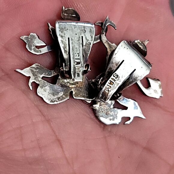 925 Sterling Silver Vintage Siam Thai Dancer Clip On Earrings - Picture 5 of 7